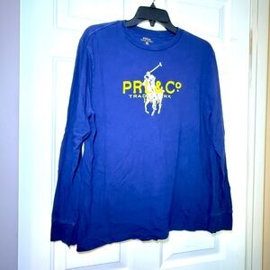 Polo Ralph Lauren Men’s Long Sleeve Logo Tee Size XL Navy & Yellow Logo Iconic